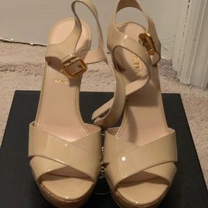 Prada patent wedge sandal